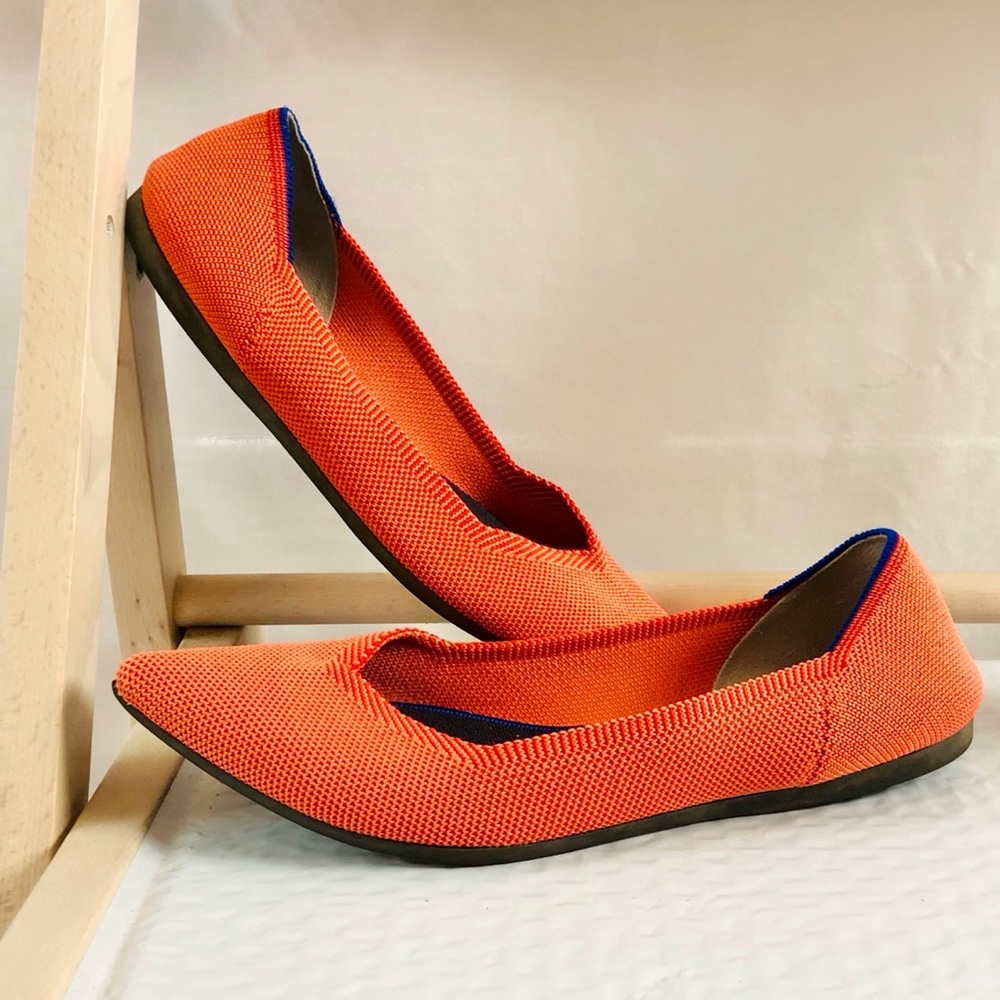 Rothy’s The Point Shoe Orange Persimmon Sustainable Flats Size 8 Fits Size 7
